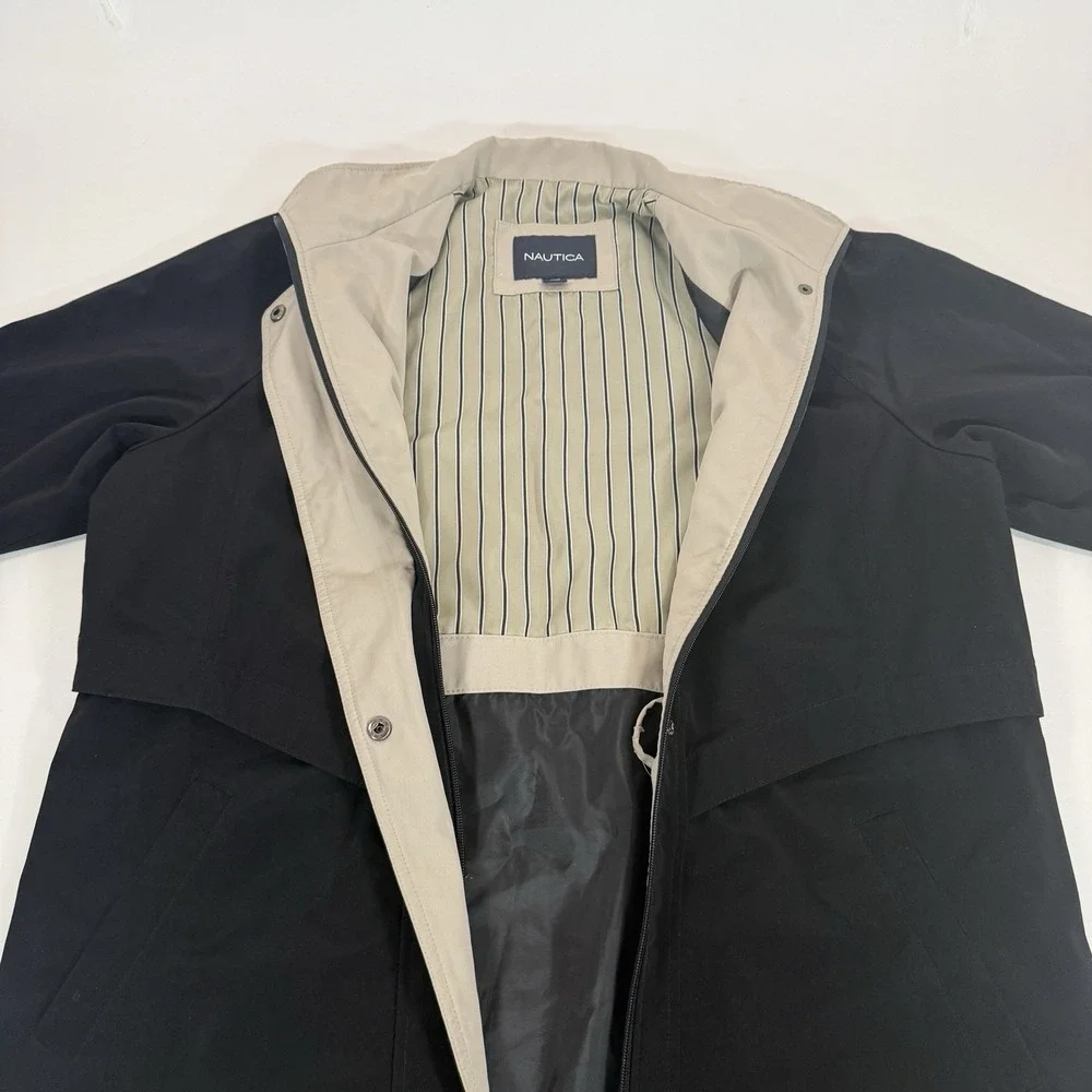 Nautica‎ Womens Rain Jacket Trench Coat Large Black Lightweight Long Sleeve